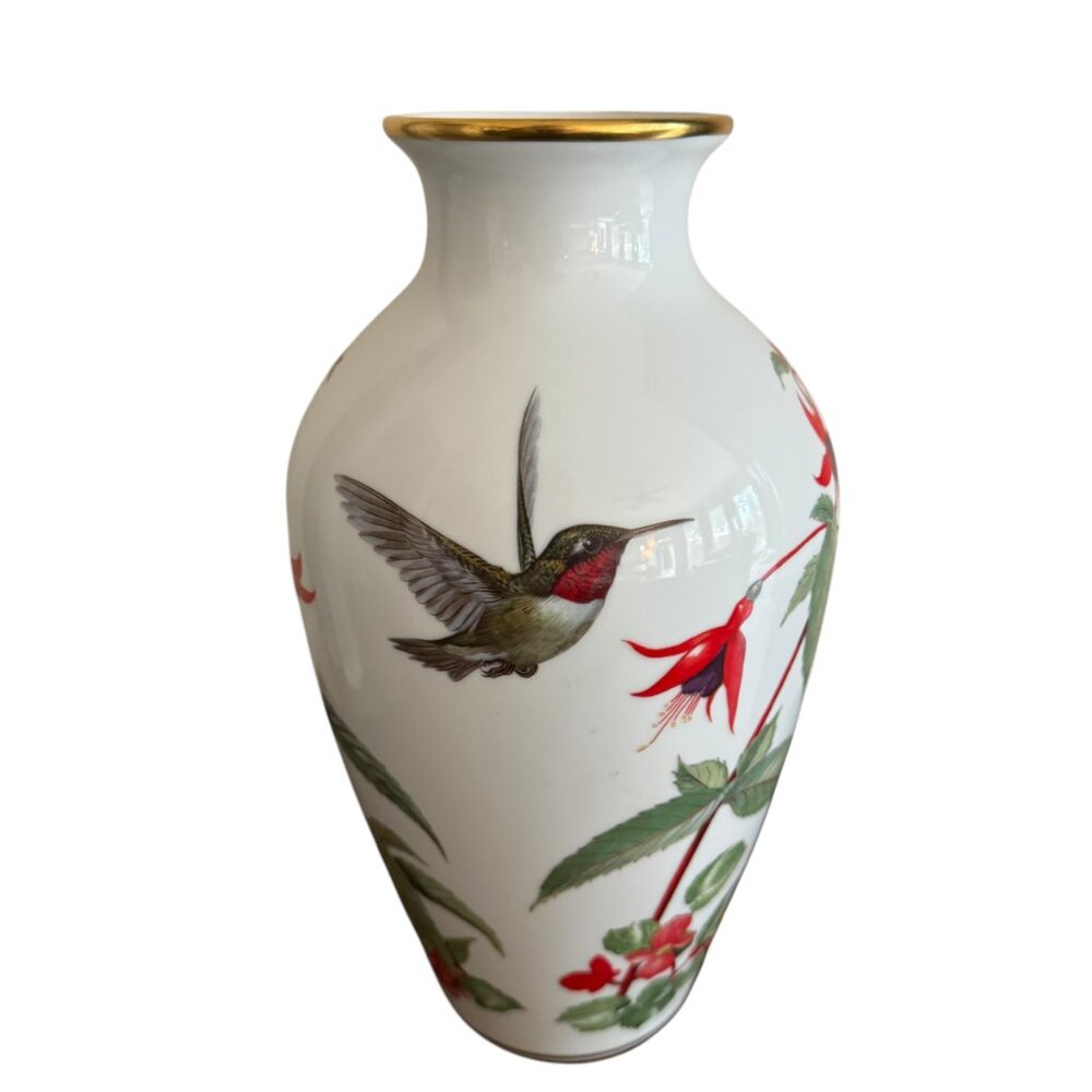 Vtg Franklin Porcelain 1981 The Garden Bird Vase Basil Ede Limited Edition Japan